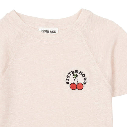 Hundred Pieces - Linnen T-shirt Sisterhood - Dusty Pink